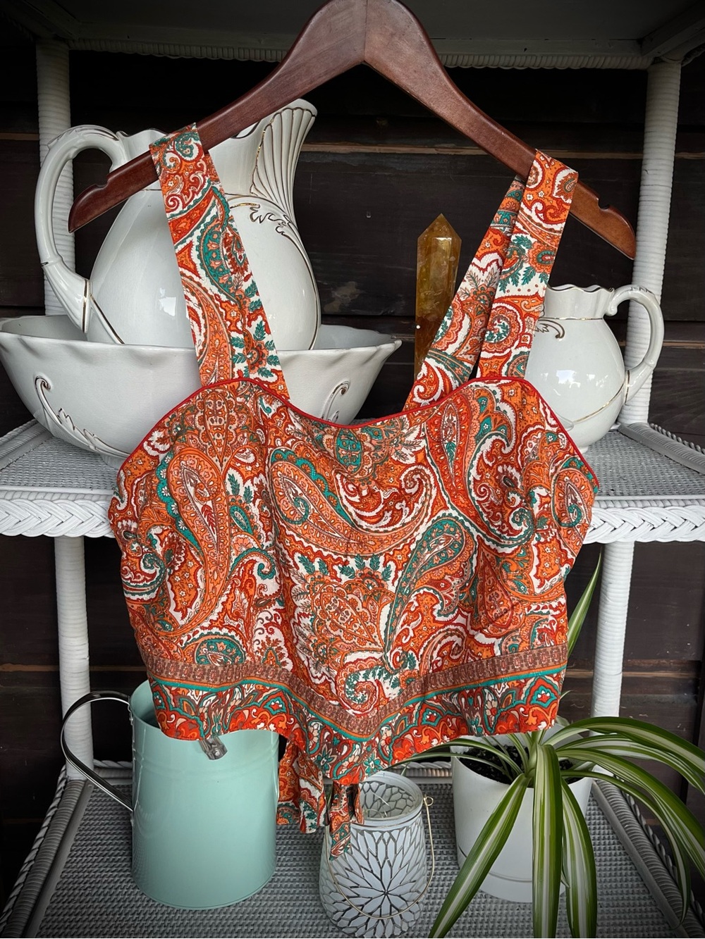 Band of the Free Adella Orange Paisley Handkerchief Crop Top - Size L